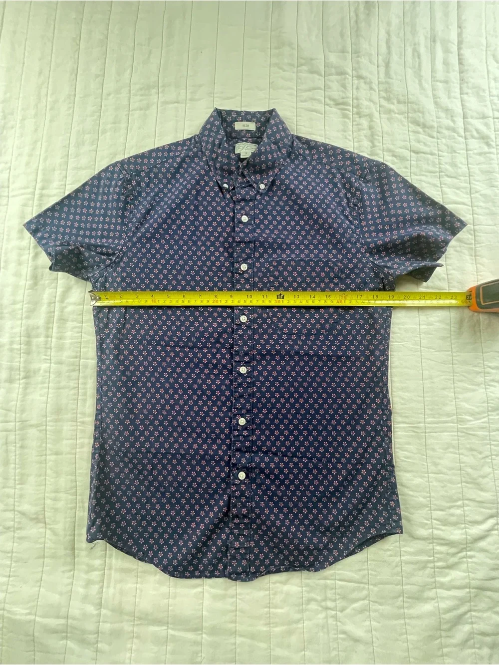 J. Crew Navy Button-Down Shirt with Pink Floral Print Mens Small